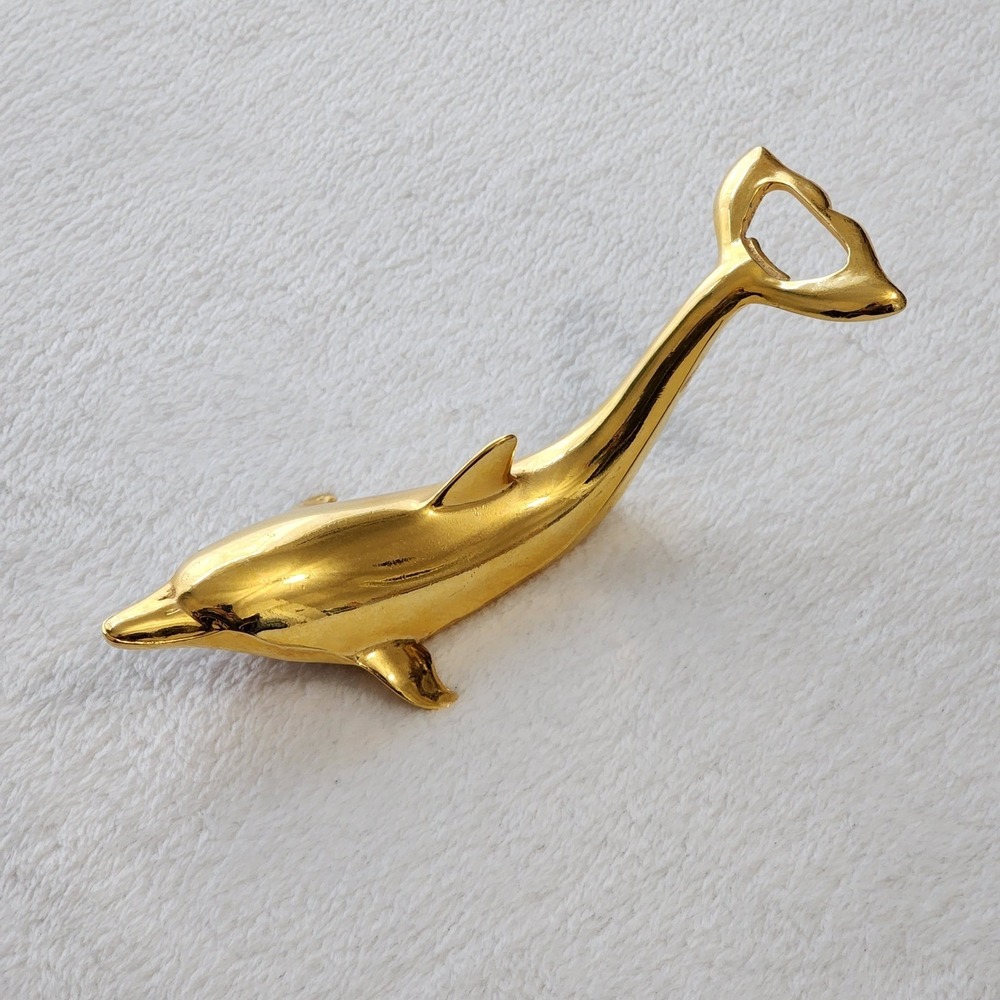 BMF Dolphin Bottle Opener Gold Tone Metal Vintage West‎ Germany Nautical Barware